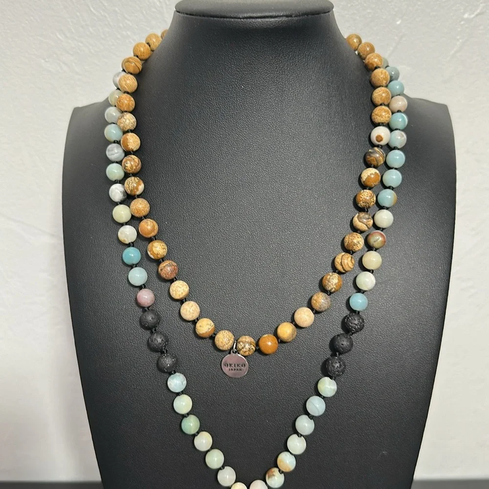OKIKO Japan 108 Mala Gemstone Bead Hand Knotted Prayer Yoga Meditation Necklace